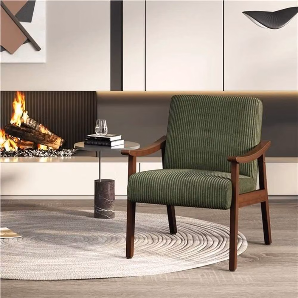 KORVIXA Mid-Century Modern Corduroy Upholstered Accent Chair in Green, W/D/H: 62 x 74 x 100 cm – 5