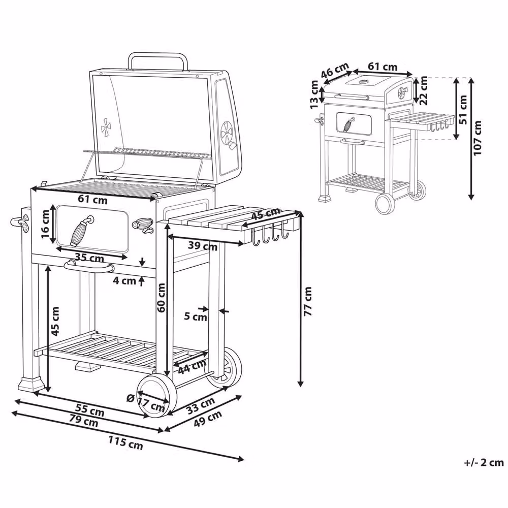 Wyld and Coco Charcoal BBQ Grill with Lid, Thermometer, Warming Rack and Wheels in Grey – 3