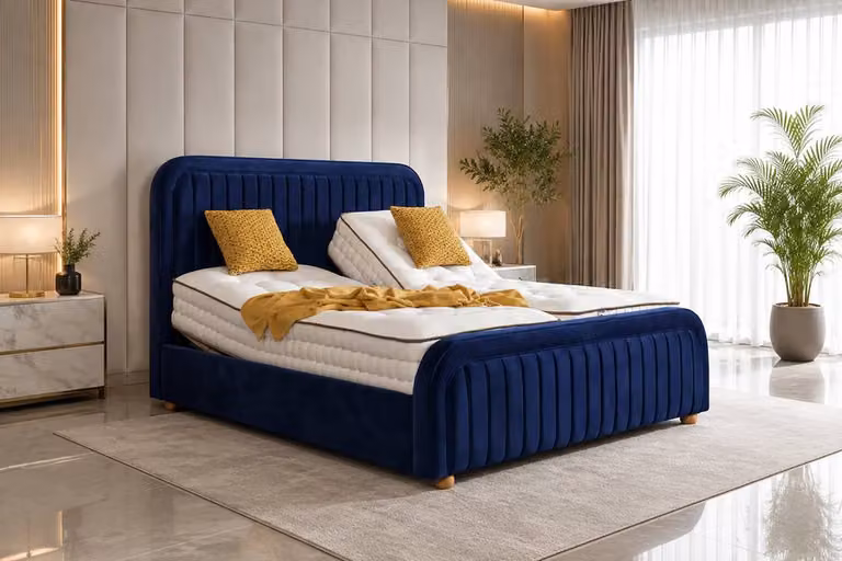 Soft Snooze Beds Premium Silver Velvet Upholstered Adjustable Mobility Bed with Headboard and Mattresses, Size: Double (140 x 200 cm)
