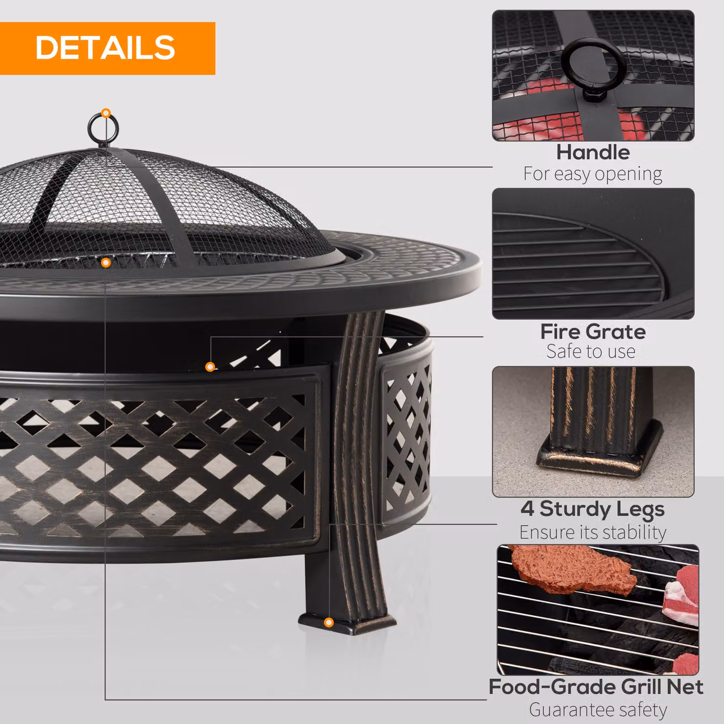 Outsunny Bronze and Black Steel Outdoor Fire Table – 5