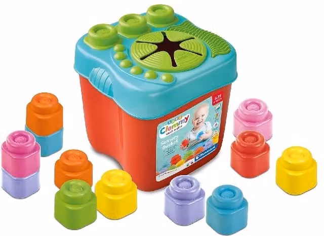 Clementoni First Learning Soft Block Sensory Bucket with 15 Washable Pieces in Multicolour