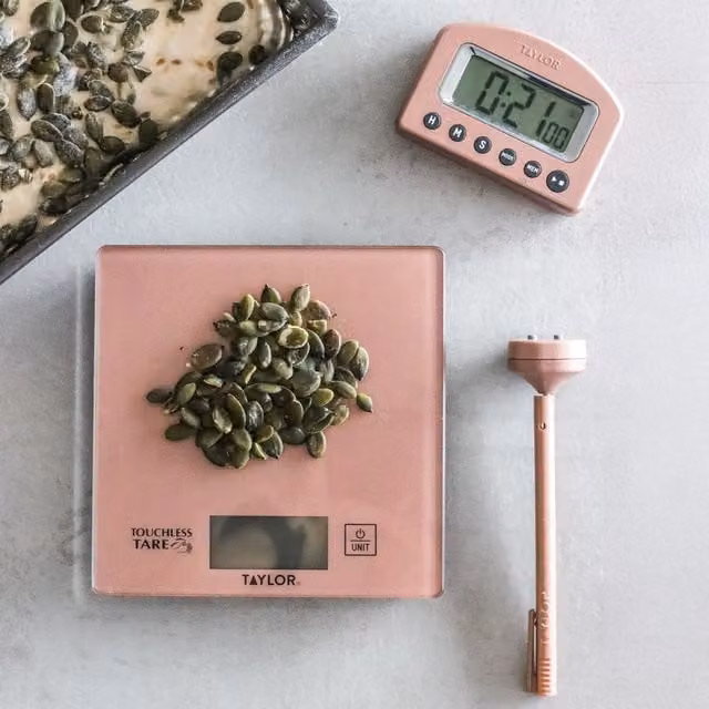 Taylor Pro 3-Piece Rose Gold Digital Kitchen Measuring Set with Glass Components and Tare Function