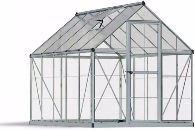 Palram Hybrid 6x10 Polycarbonate Greenhouse in Silver, W: 185 cm, H: 208 cm, L: 306 cm
