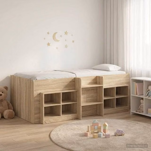 Berkfield Home Loft Bed Frame with Cabinet in Sonoma Oak Brown, 3-Piece Engineered Wood Set
