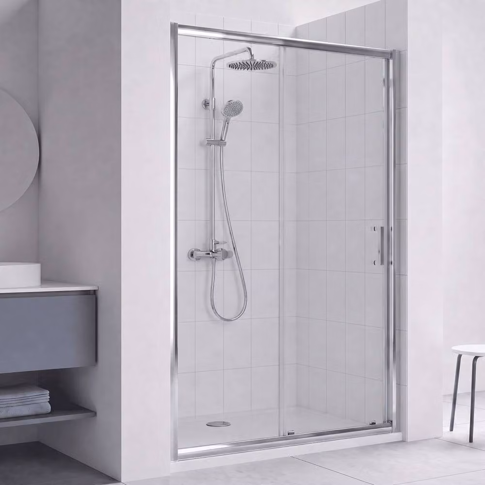 Balterley Rectangular Sliding Shower Door with 6mm Toughened Safety Glass, Silver and Chrome – 2