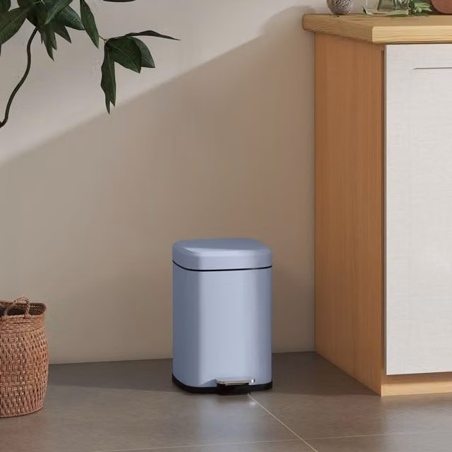 HOMCOM 12L Metal Kitchen Pedal Bin with Soft-close Lid and Removable Inner Bucket, Light Blue – 1