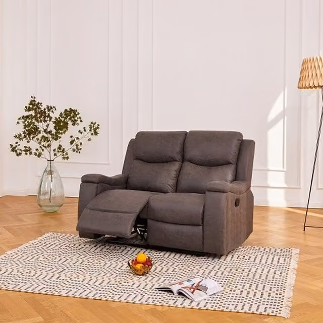 Home Detail Collins Grey Air Leather and Fabric 2 Seater Manual Recliner Sofa – 1