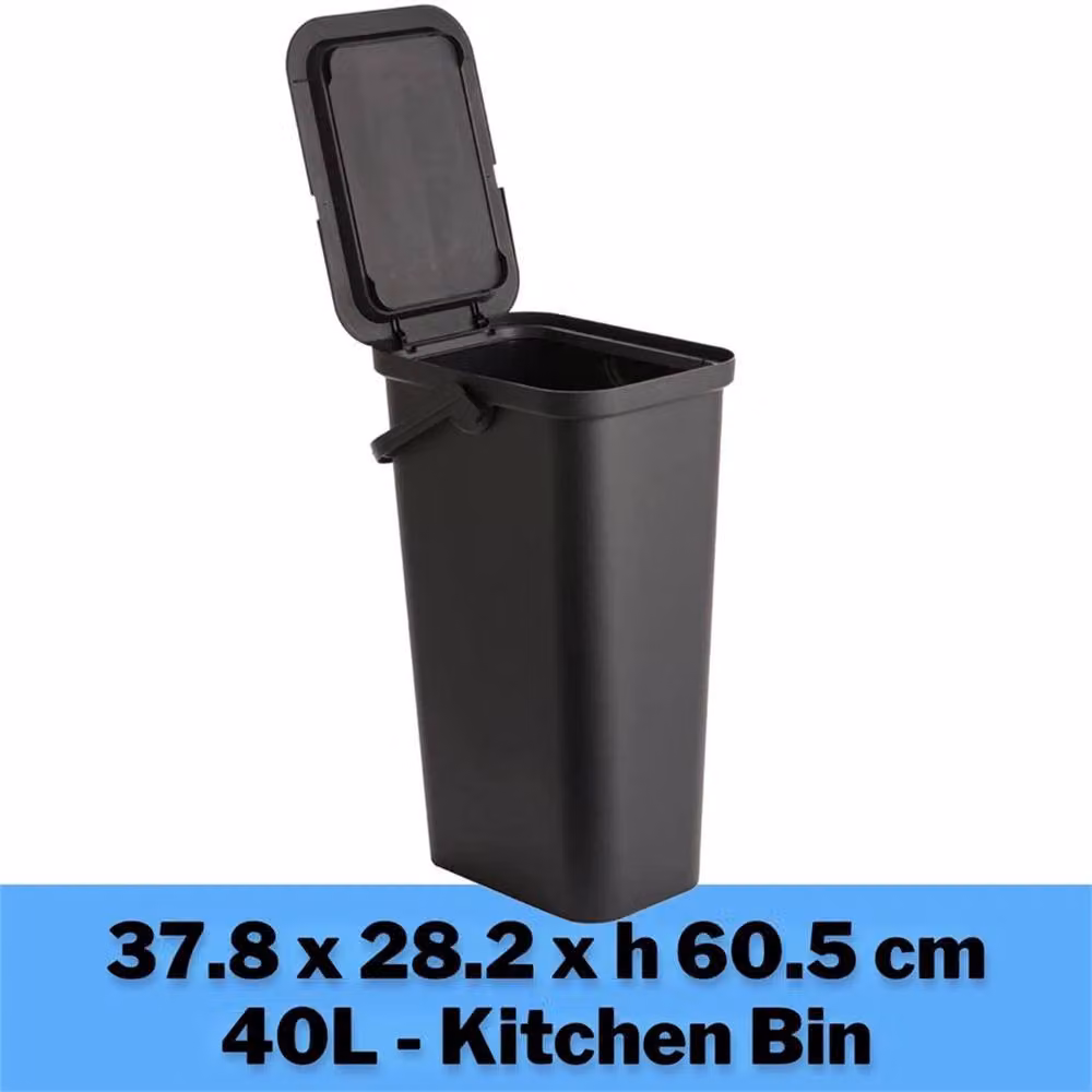 VOGREX Moda 40L Kitchen Bin with Locking Handle and Flip Lid, Black, Height: 60 cm – 3