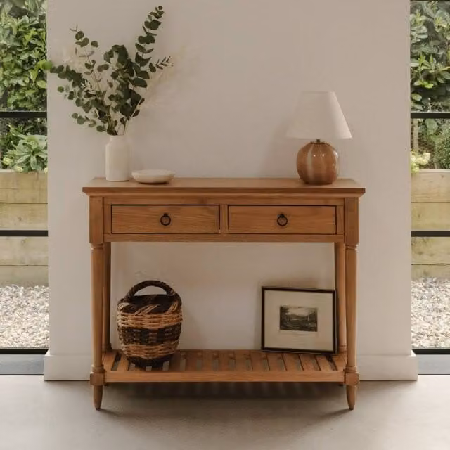 Statement Furniture Blenheim Oak Console Table in Brown, W/D/H: 102 x 30.4 x 80 cm