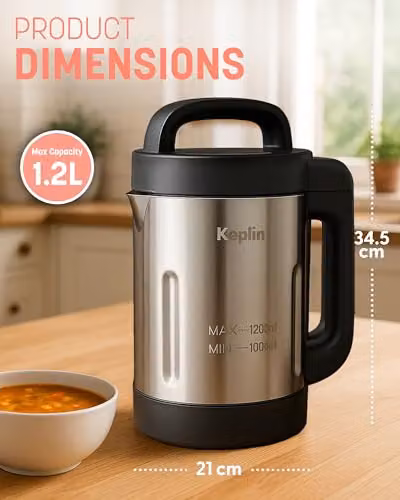 Keplin 3-in-1 Soup Maker and Blender in Silver with 1.2 l Capacity, Stainless Steel Finish and Keep Warm Function – 2