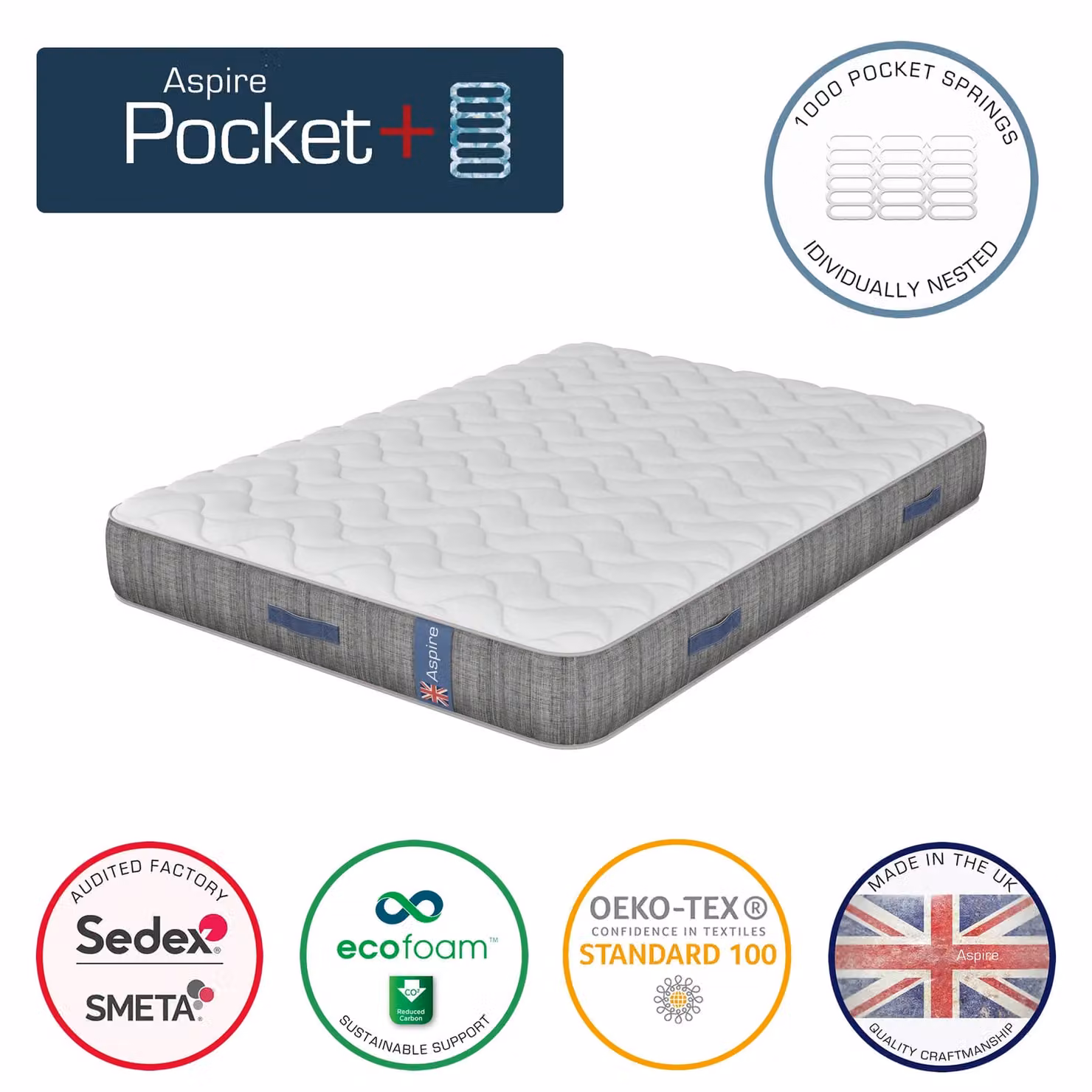 Aspire Medium Comfort Hybrid Pocket Mattress in White, W/D/H: 90 x 200 cm – 2