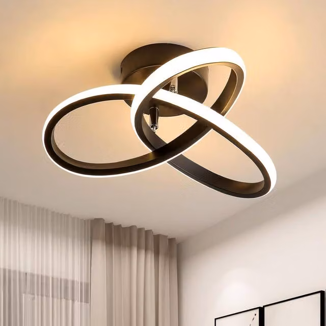 Goeco Modern Curved LED Ceiling Light in Black with Warm White 3000K Glow – 1