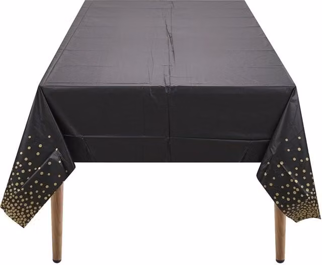 Neel Blue Glamour Dotted PVC Rectangular Tablecloth in Blue, Black and Gold, W: 137 cm, L: 274 cm