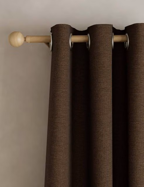 M&S Chocolate Brown Brushed Eyelet Blackout Thermal Curtains