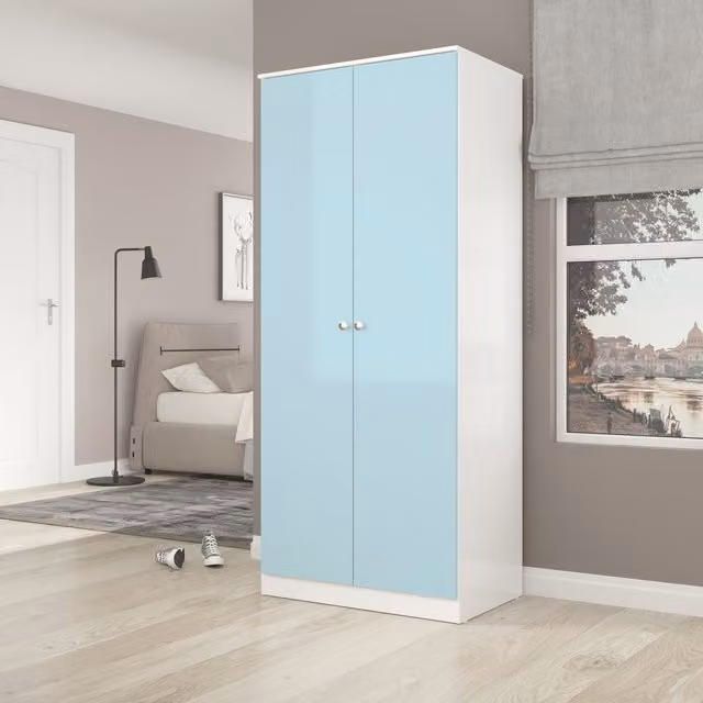 Seconique Denver 2 Door Wardrobe in White and Blue Gloss