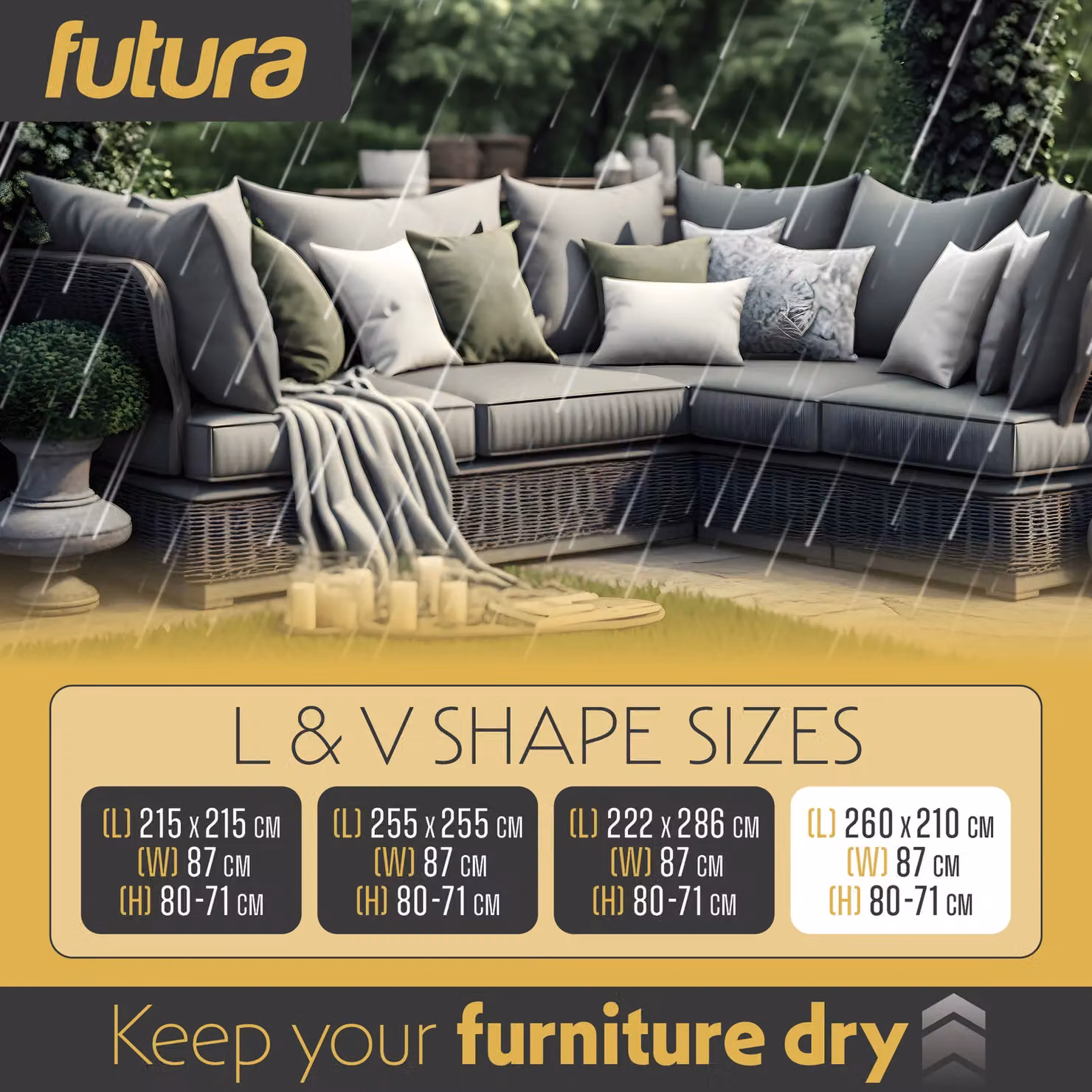 Futura Waterproof L Shaped Garden Furniture Cover in Black, 420D Oxford Fabric, W/D/H: 260 x 210 x 80 cm – 7