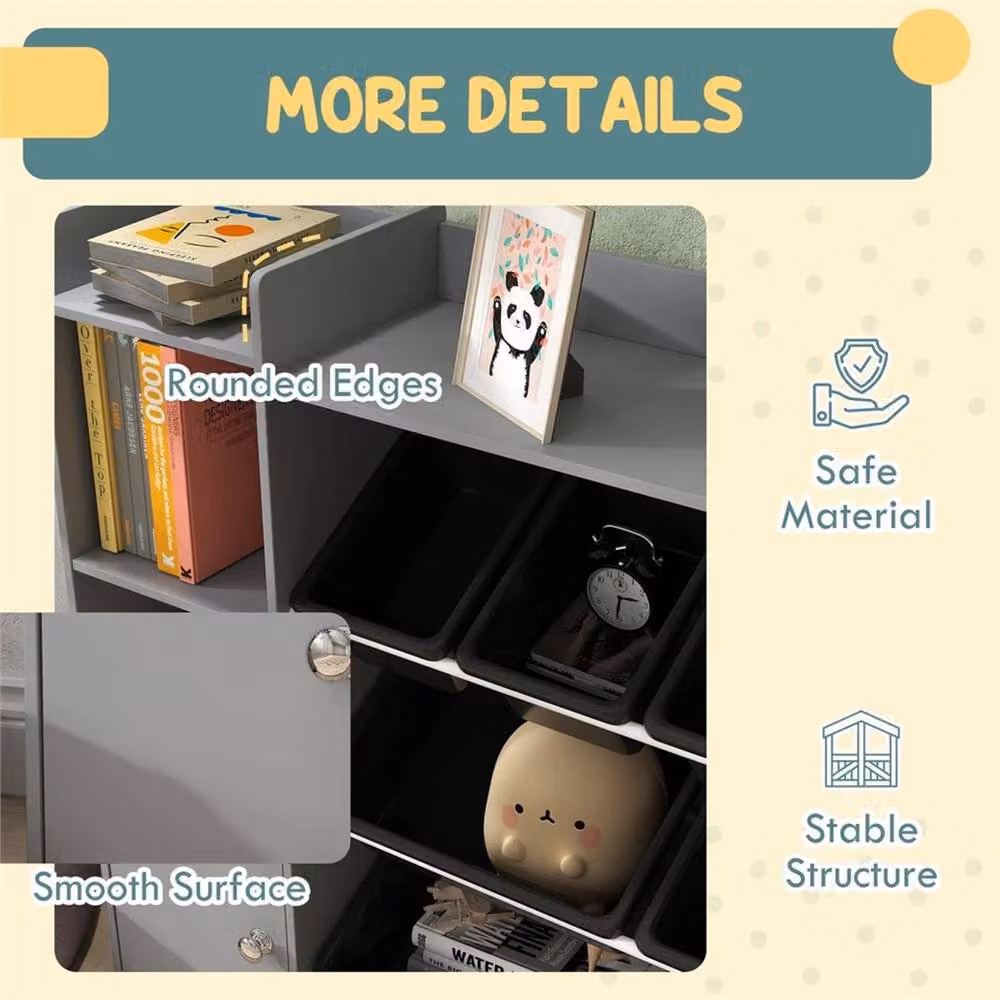 EONLION Toy Storage Unit with 8 Removable Bins in Grey – 5