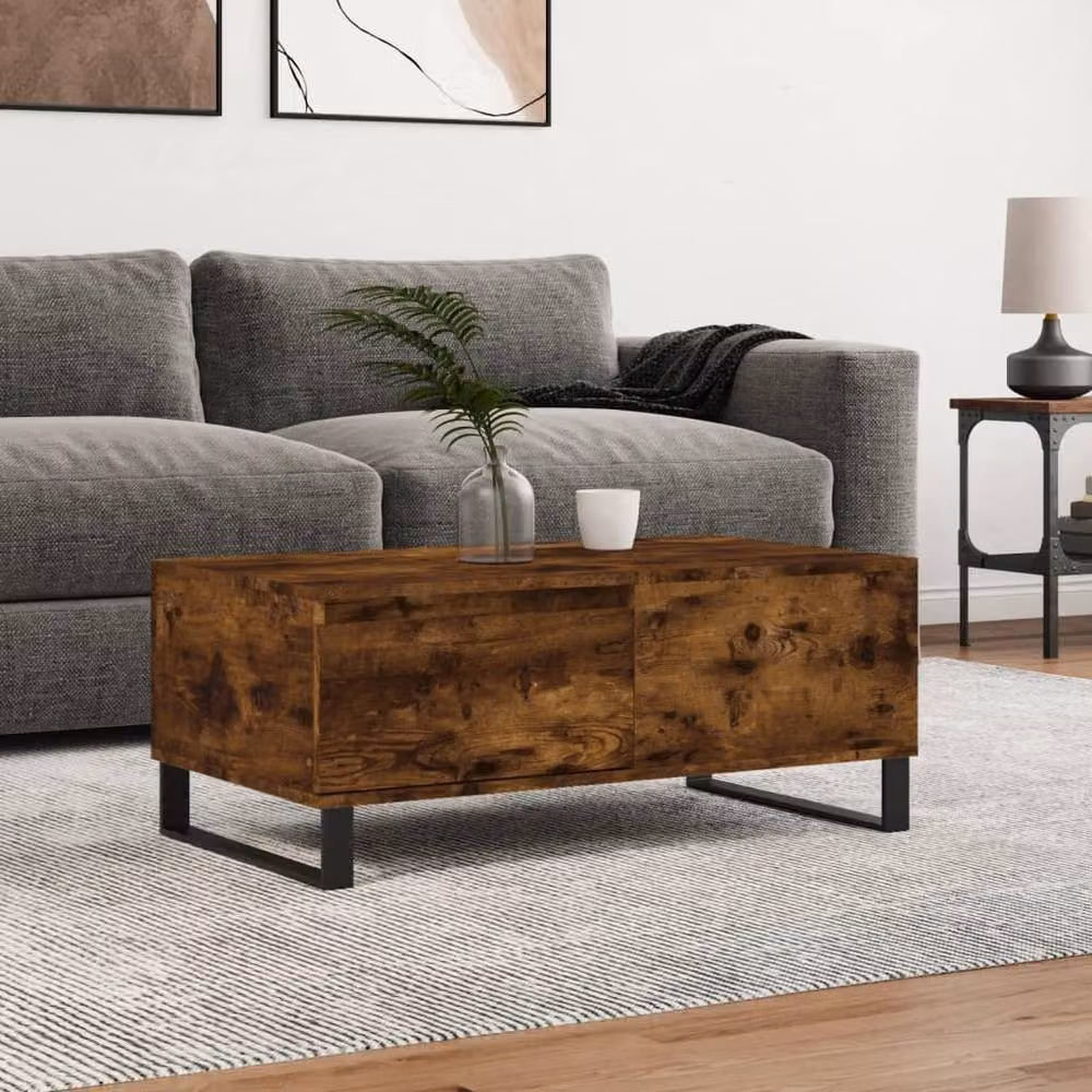 Berkfield Home Modern Rectangular Coffee Table in Smoked Oak Brown, W/D/H: 90 x 50 x 36.5 cm – 2