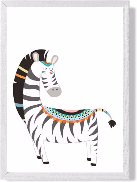 ARTZE Zebra Tribal Animal Framed Print in Grey and White, A3 – 1
