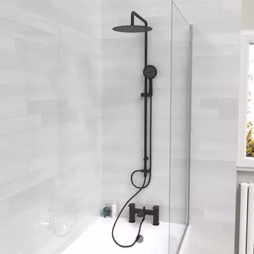 Nes Home Round Shower Riser Rail Kit with Bath Mixer and Handset, Matte Black