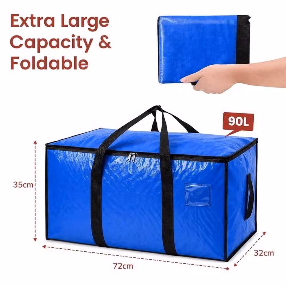 FLAVORA 3 Pack of 90L Zipped Collapsible Fabric Storage Bags in Blue – 2