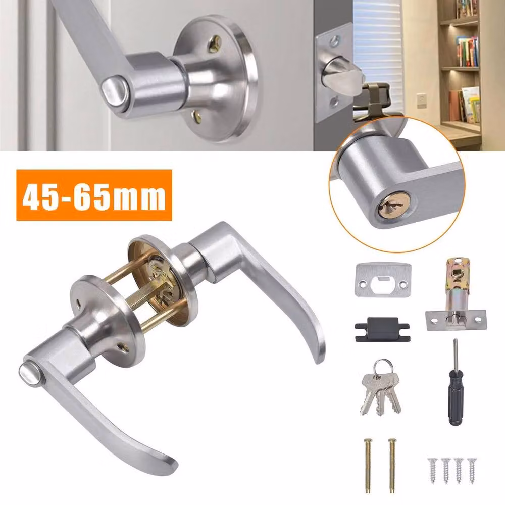 PAWNORA Silver Brass Entry Lever Three-Handle Door Lock Kit (45-65mm) – 2