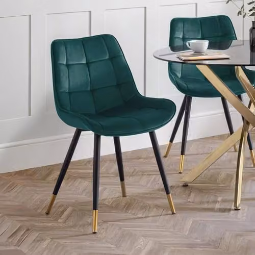 Julian Bowen Hadid Set of 2 Green Velvet Upholstered Dining Chairs – 1