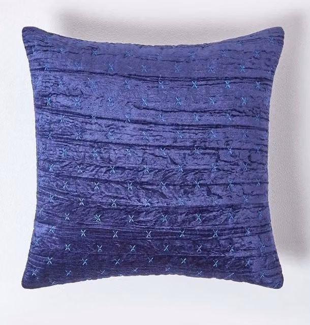 Homescapes Navy Blue Rectangular Crushed Velvet Cushion Cover, W/D/H: 50 x 30 x 30 cm