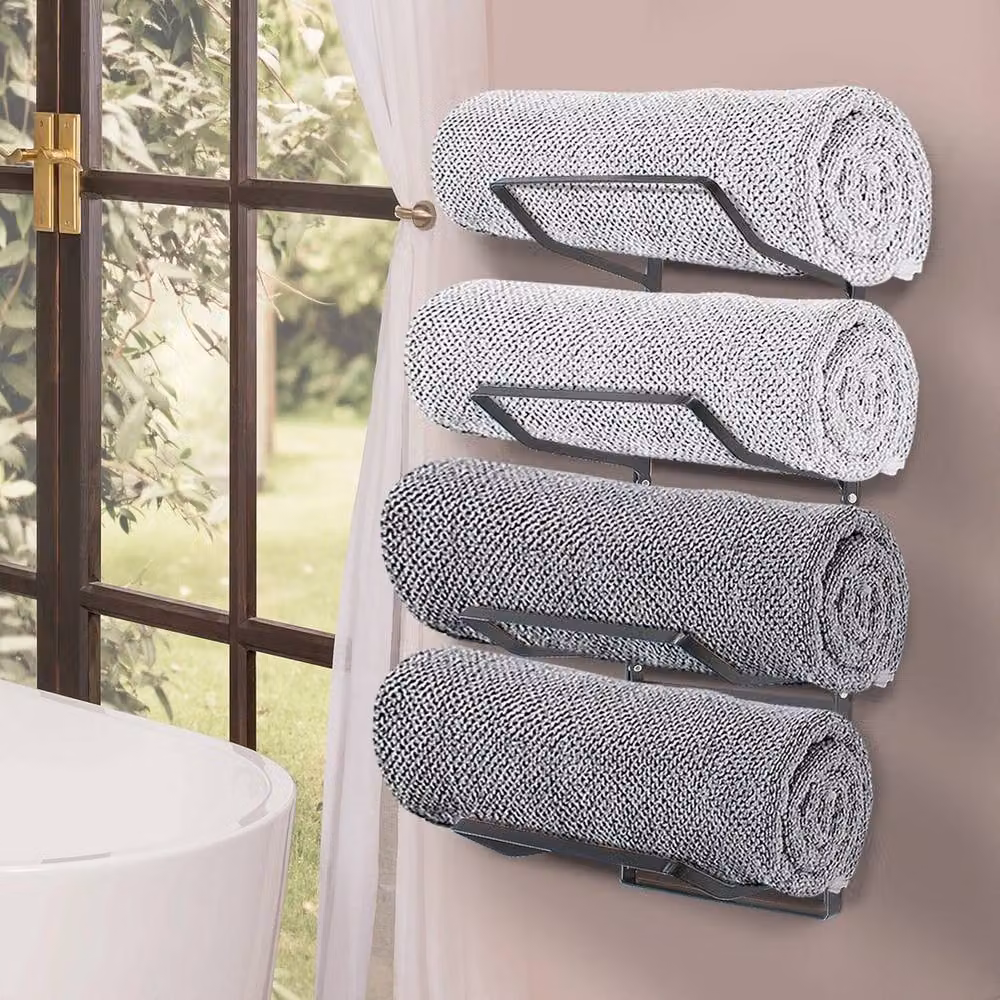 EONLION 4-Tier Over Door Towel Holder Bathroom Drying Rack in Black – 3
