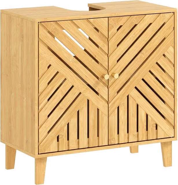 HOMCOM Bamboo Bathroom Under Sink Cabinet with Adjustable Shelf in Natural Wood