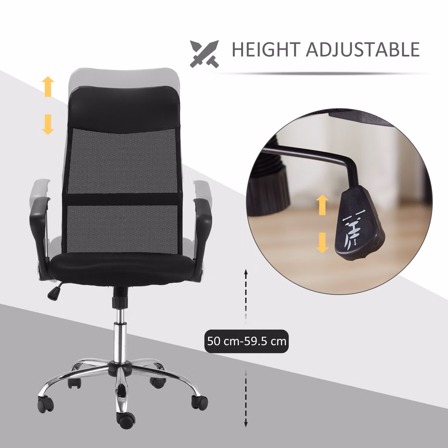 HOMCOM Ergonomic Black Mesh Office Chair with Adjustable Height, Tilt Function and Swivel Base – 4
