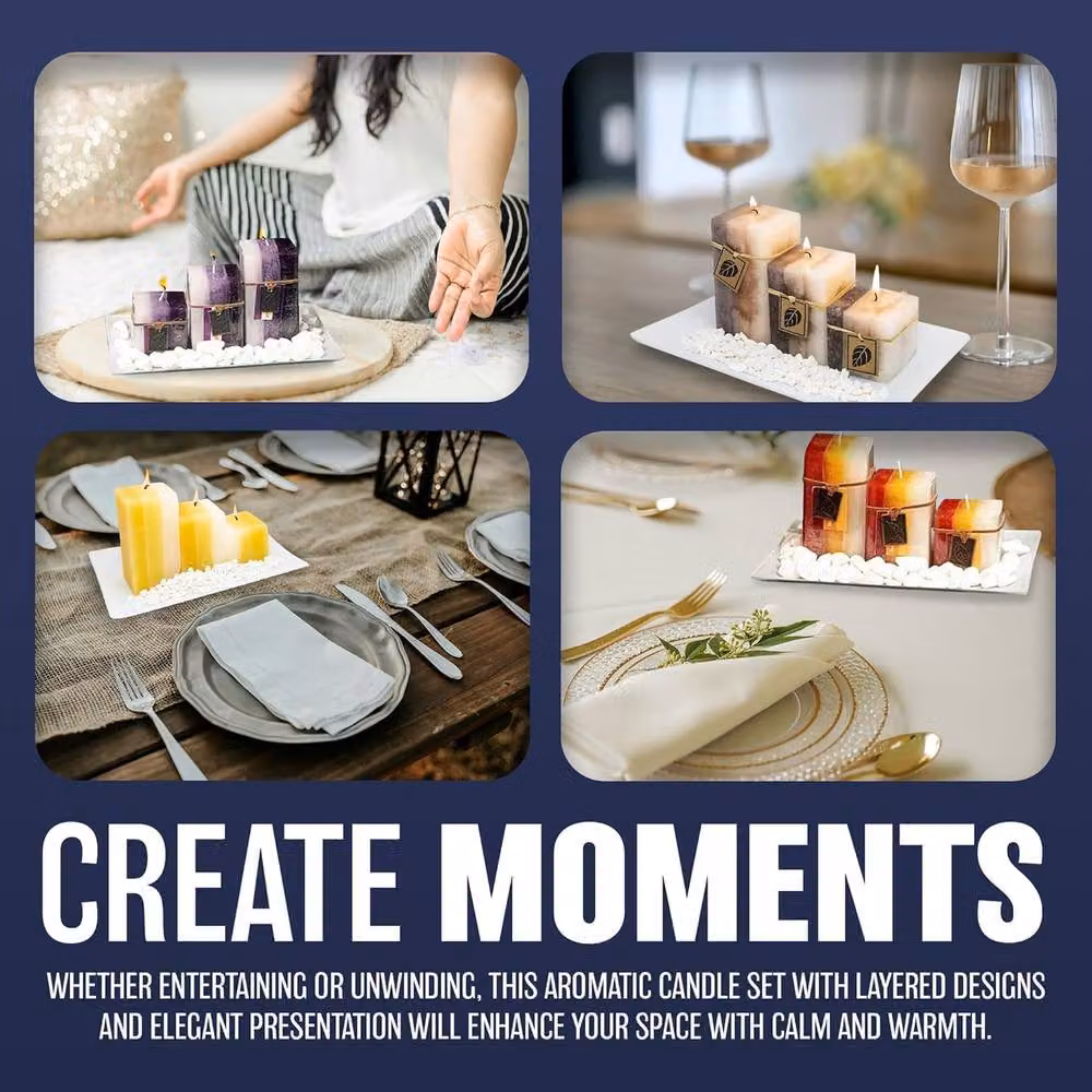 BARGAINS-GALORE Scented Aromatic Mood Wax Candle Gift Set with Glass Plate and Stones in Purple and White – 5