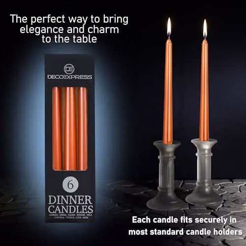 Deco Express Set of 6 Metallic Orange Unscented Dripless Tapered Dinner Candles – 3