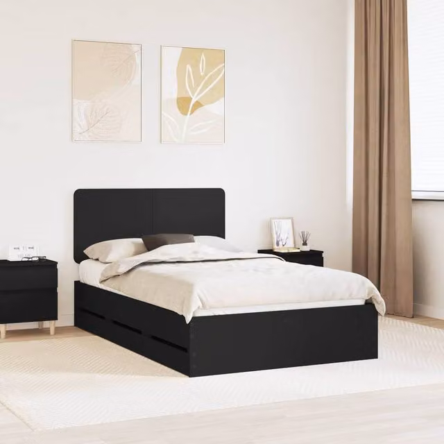 Berkfield Home Modern Bed Frame with Drawers in Black, Engineered Wood, W: 120 cm, L: 190 cm – 1