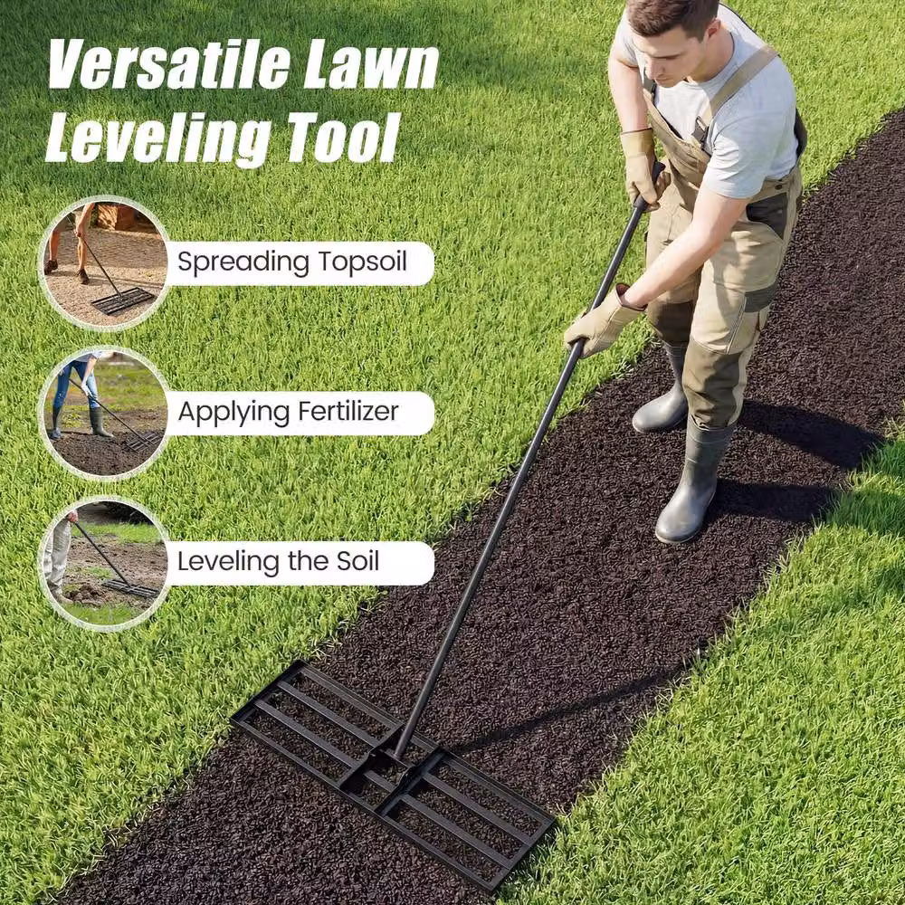 Costway Lawn Leveling Rake with Adjustable Handle in Black – 6
