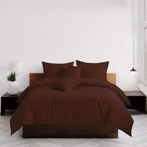 Home Sweet Home UK Plain Dyed Polycotton Duvet Cover and Pillowcase Set, Brown, Super King (Duvet Cover: 200 x 200 cm, Pillowcase: 48 x 74 cm) – 3