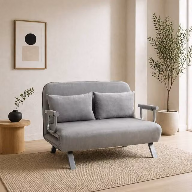 Wyld Haus Nilara 2 Seater Click Clack Sofa Bed in Light Grey Faux Suede