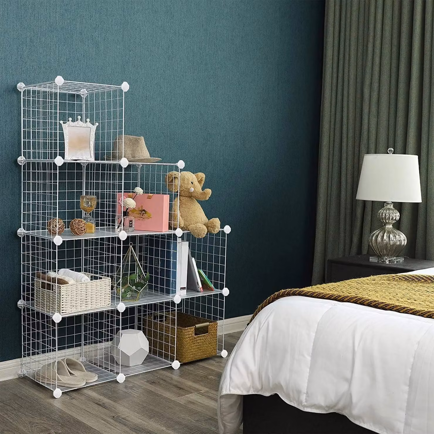 SONGMICS 9-Cube Freestanding Metal Mesh Storage Shelves with White PP Plastic Sheets – 3