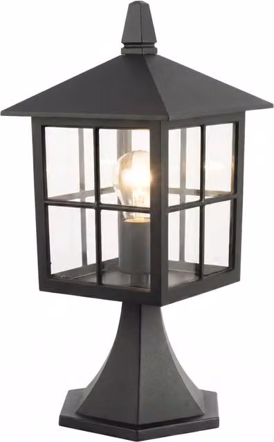 Happy Homewares Classic Black Die-Cast Aluminium Metal Exterior Lantern Wall and Post Light Fitting with Transparent Glass – 1