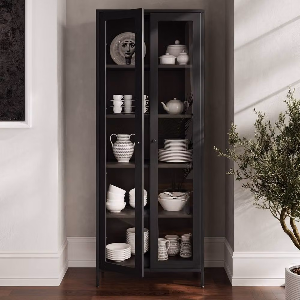 Lemon Pavilion Furniture Mase Industrial Storage Cabinet in Black Steel and Glass, H 180.0 x W 70.0 x D 35.0 cm – 3