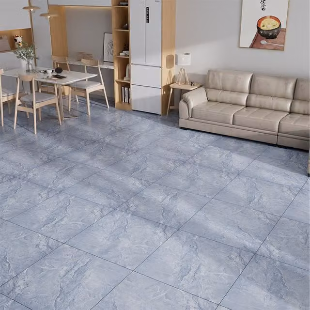 Livingandhome 14-Piece Self-Adhesive Marble Texture PVC Flooring, Blue, W/D/H: 60 x 60 x 0.36 cm