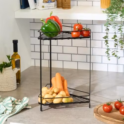 OHS 2-Tier Metal Corner Shelf Freestanding Storage Unit in Matt Black