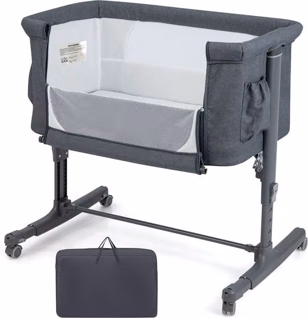 Costway Modern Baby Bedside Bassinet in Grey