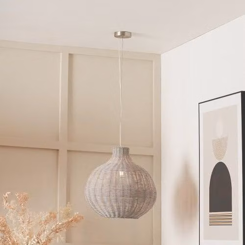 Ruma Grey Rattan Dome Pendant Ceiling Light – 1