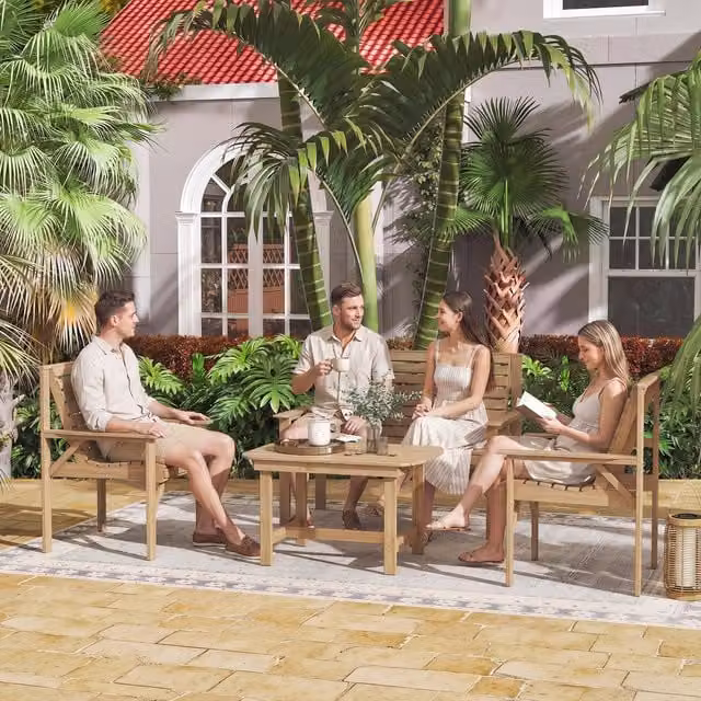 Outsunny Rustic Wooden Garden Furniture Sofa Set in Brown