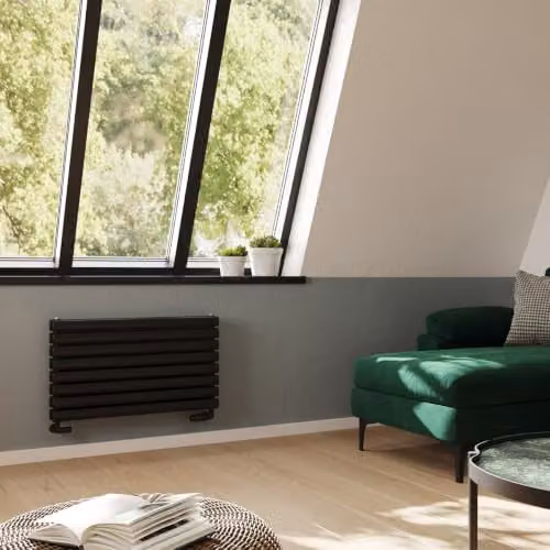 UK Radiators Omeara Axis Black Elliptical Tube Horizontal Designer Double Panel Radiator W: 80 cm, H: 46.4 cm – 3