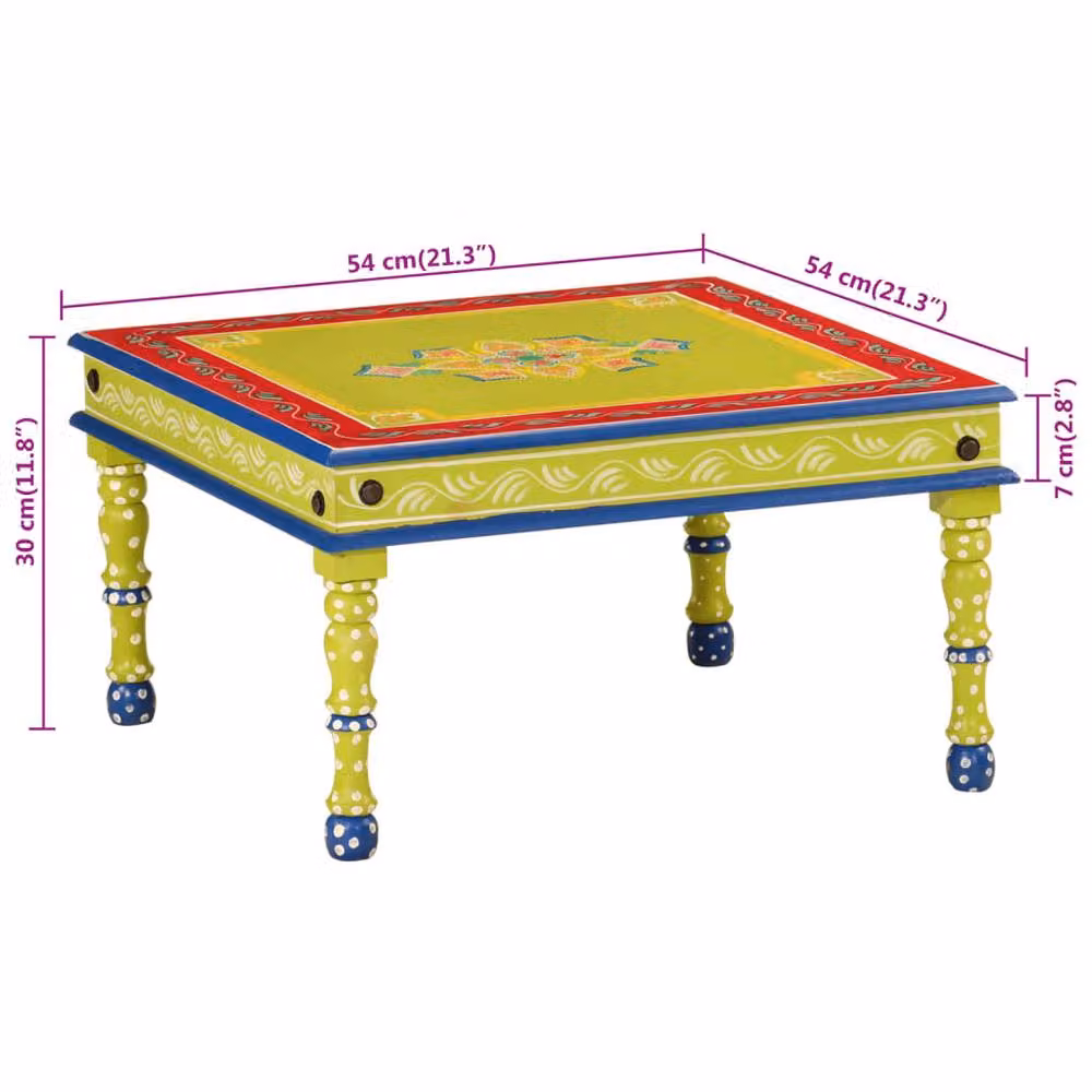 Berkfield Home Green Hand Painted Floral Mango Wood Coffee Table – 4