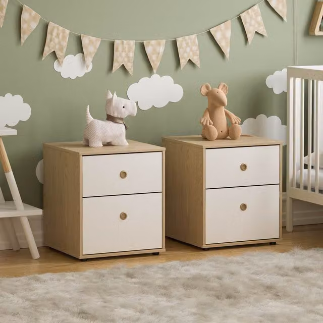 Vida Designs Neptune 2 Drawer Bedside Tables, Set of 2, White