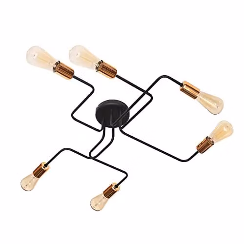 Netlighting HELAM Multi Arm Semi Flush Ceiling Light in Black and Copper – 1