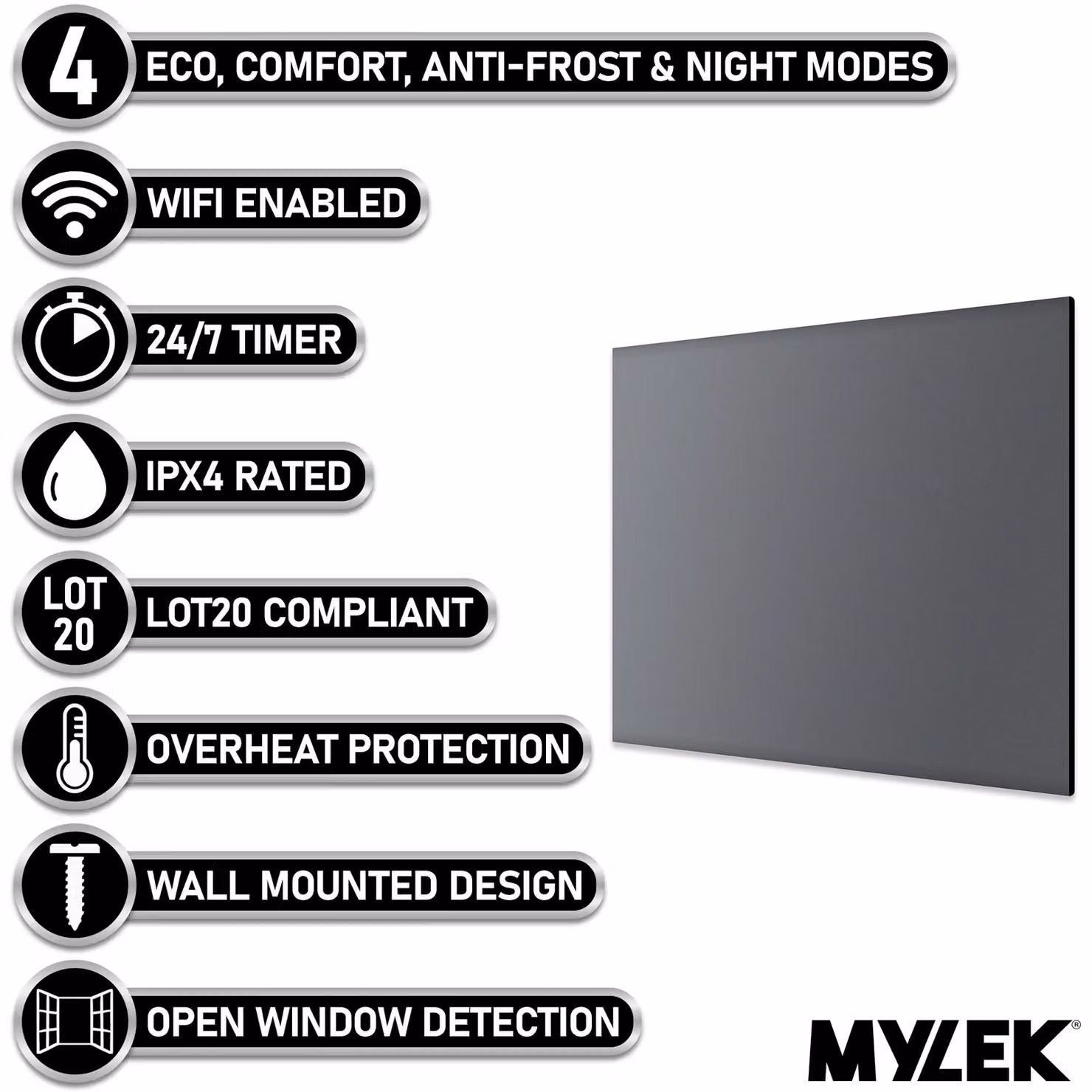 MYLEK 1200W Slimline Electric Panel Convector Heater with WiFi App Control in Anthracite – 2